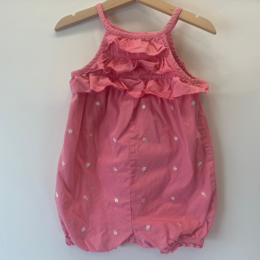 VTG Gymboree 18-24 MOS Romper Pink Embroidered Flower Ruffle Tank One Piece 2002